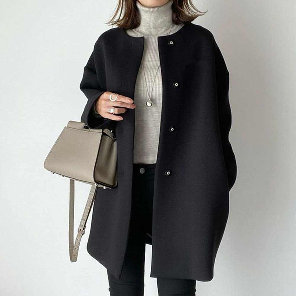 Women's Collarless Cocoon Coat
