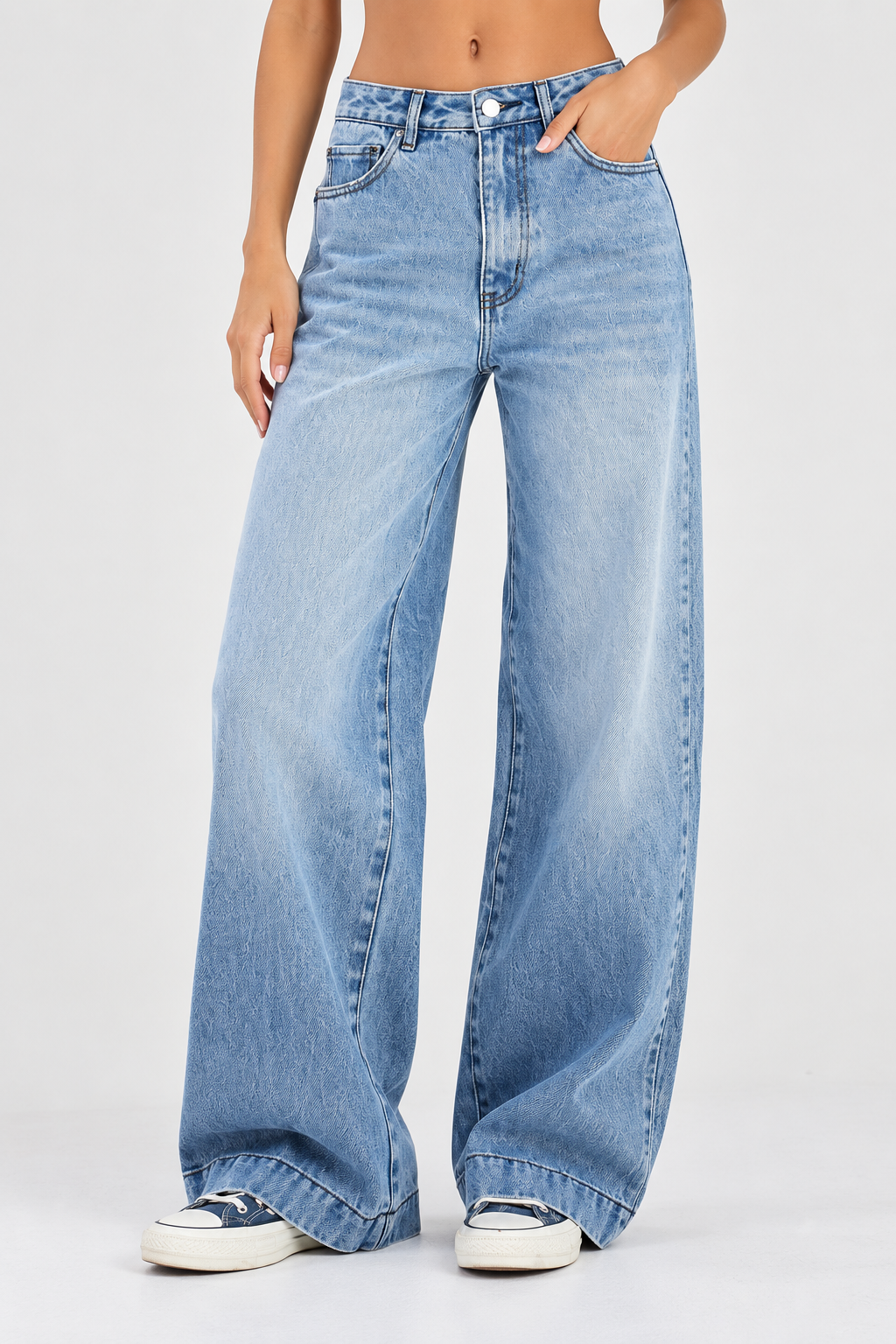 Women's Baggy Wide Leg Jeans | High Waist Light Wash Denim