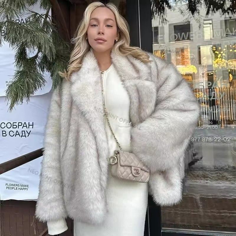 Women's Longline Faux Fur Coat | Oversized Notch Lapel Winter Coat