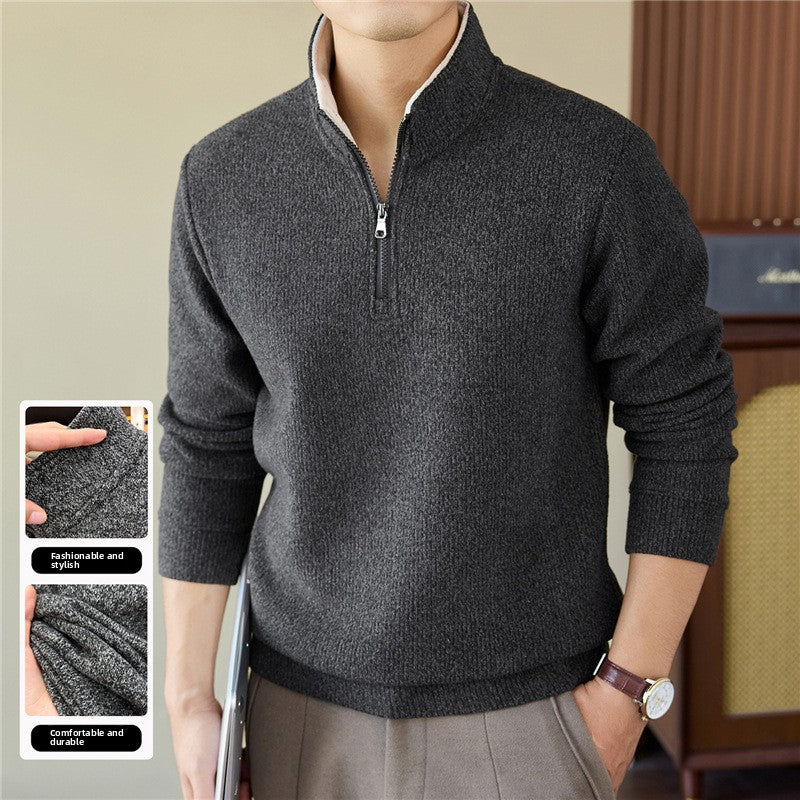 Men's Funnel Neck Knit Jumper in Mid Grey