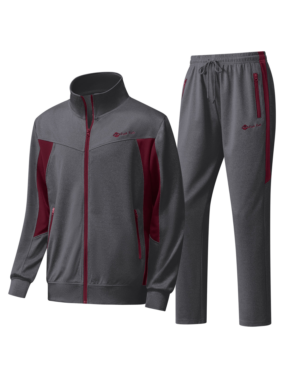 Men's Contrast Panel Tracksuit in Dark Grey / Red