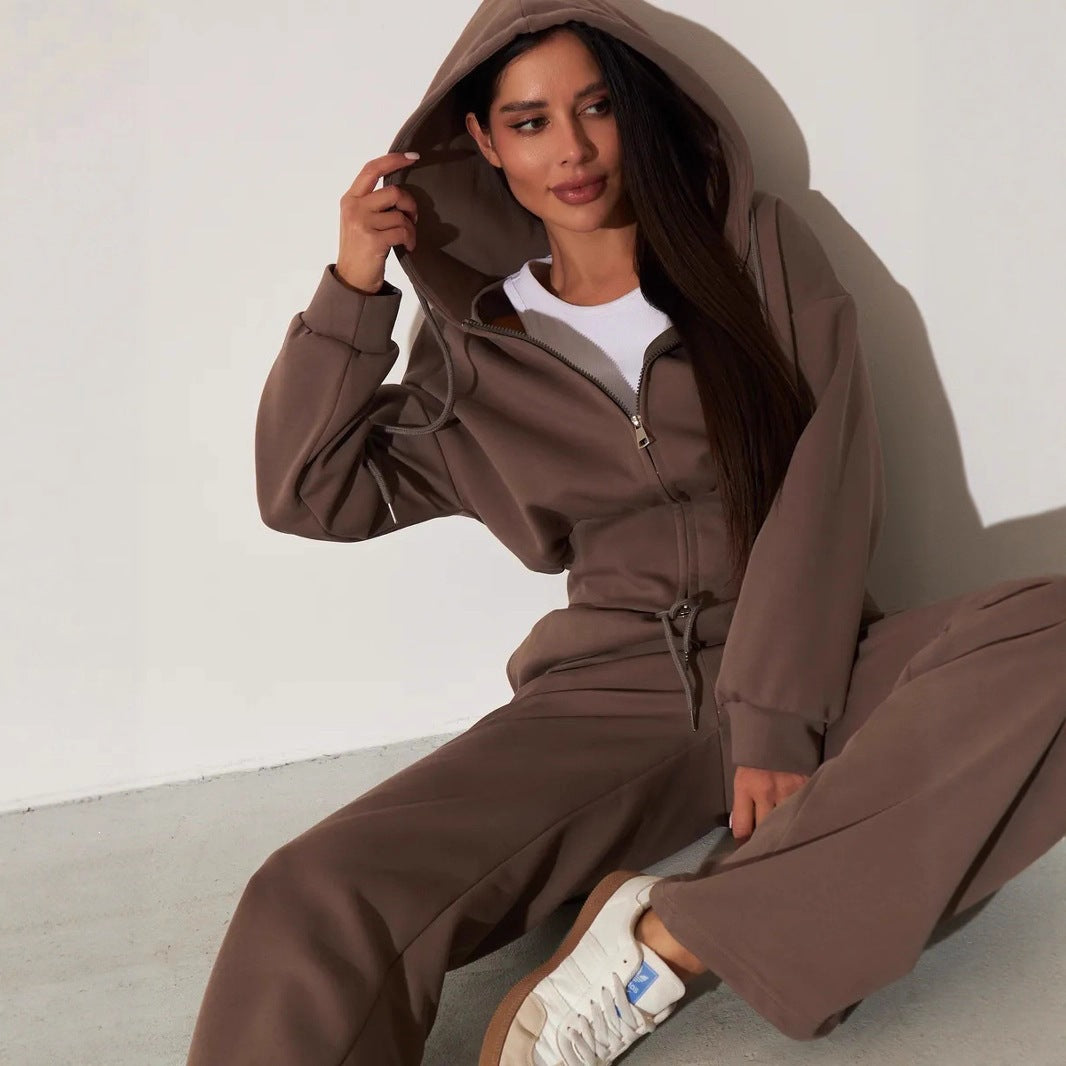 Women's Zip Hoodie and Trouser Set in Brown