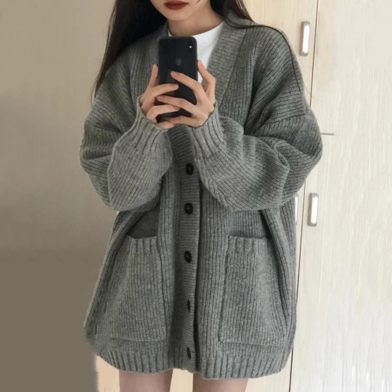 Women's Longline V-Neck Cardigan in Grey