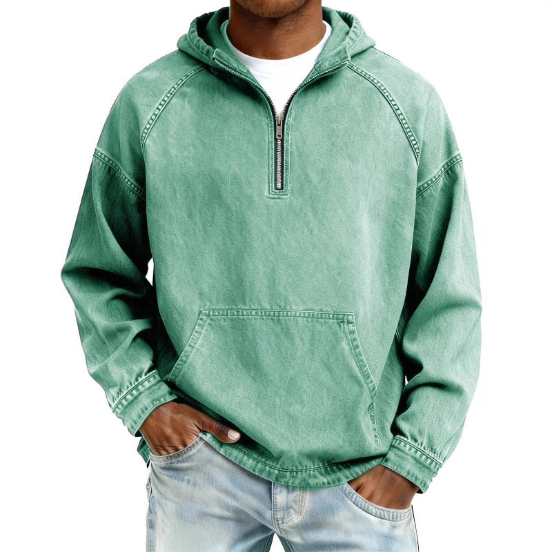 Men's Half Zip Hoodie in Army Green