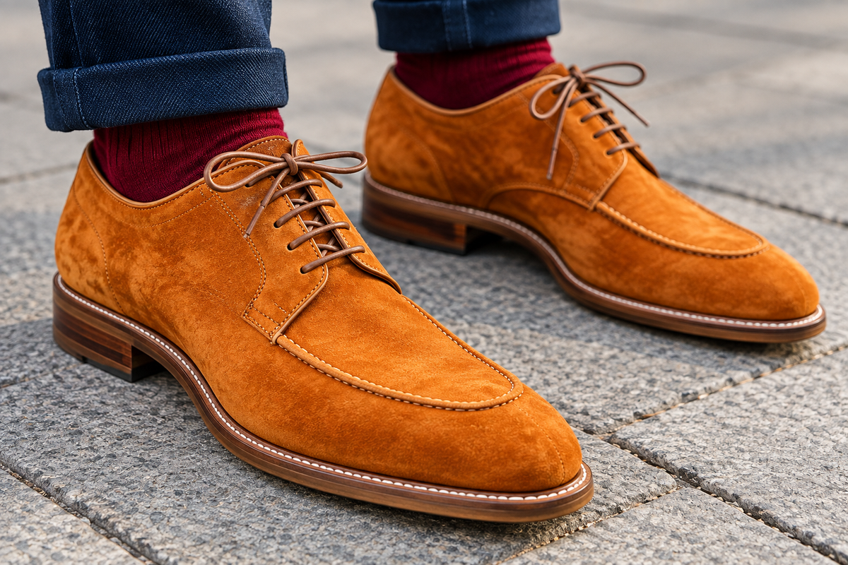 Men's Suede-Effect Derby Shoes | Lace-Up with Contrast Sole