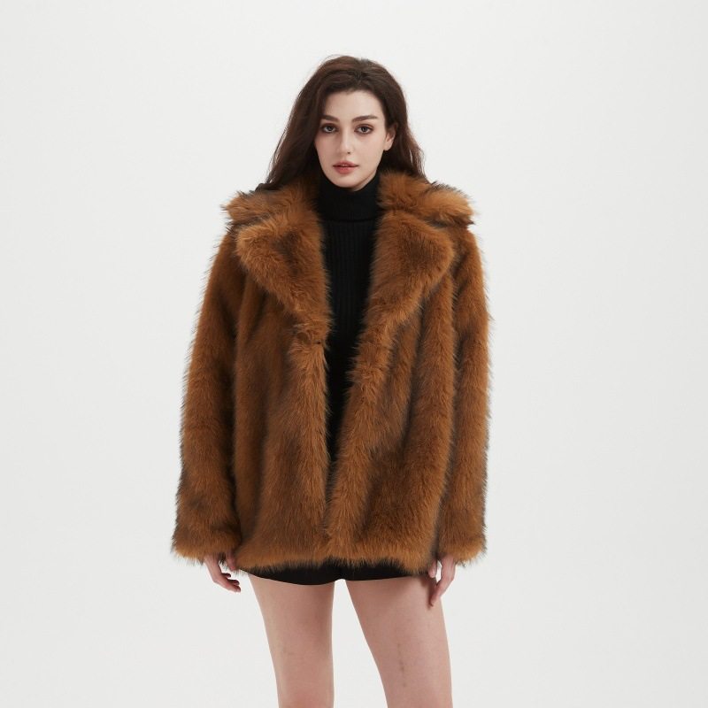 Women's Longline Faux Fur Coat | Oversized Notch Lapel Winter Coat