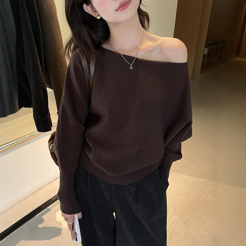 Women's Off Shoulder Knit Top in Coffee