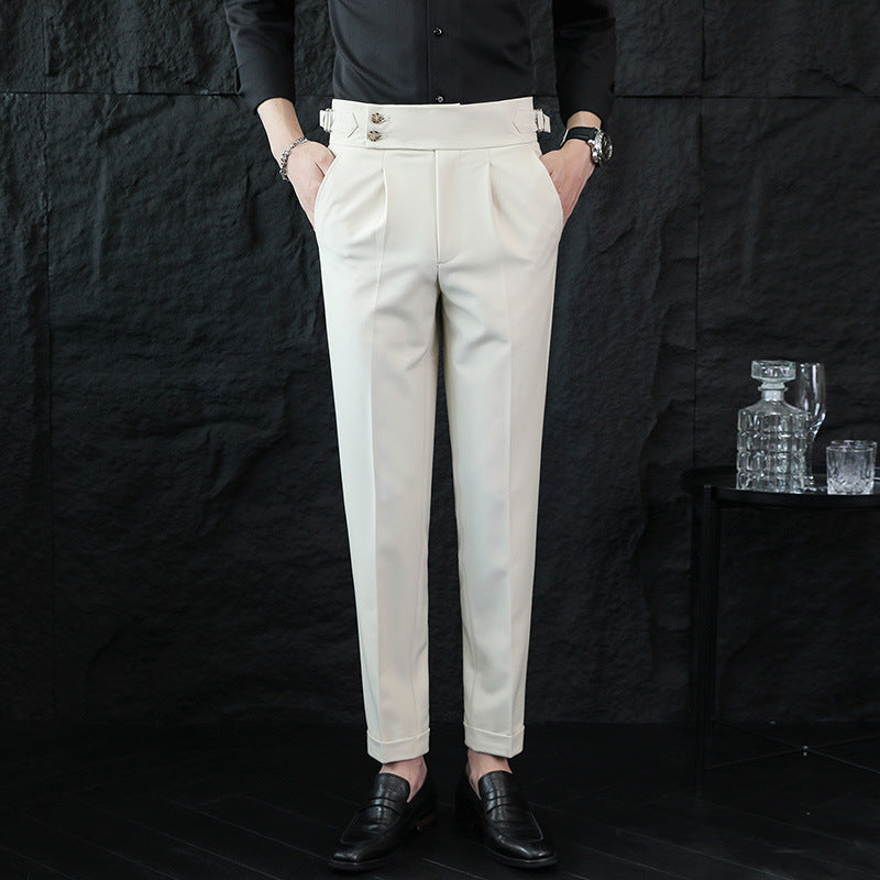 Men's Pleated Ankle Trousers in White