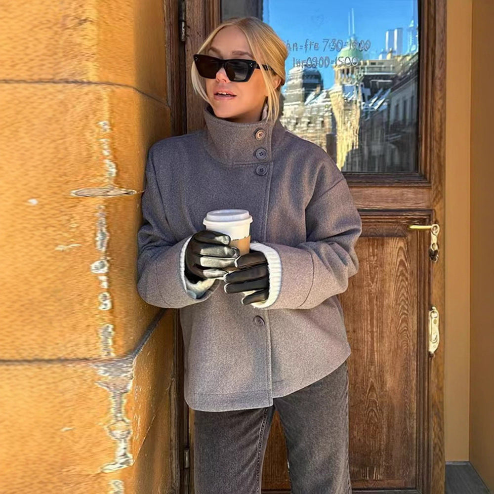 Women's Wool-Look Funnel Neck Coat