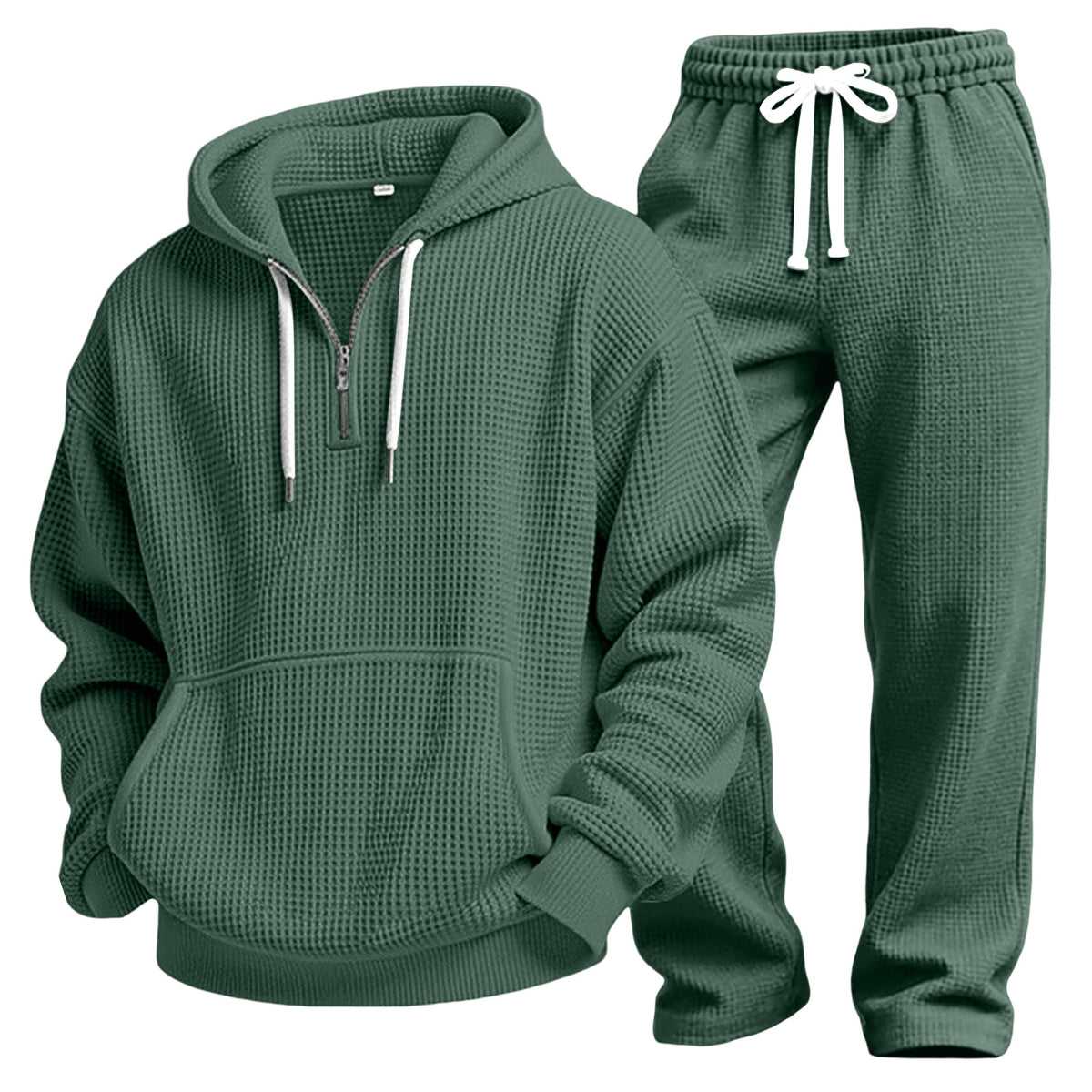 Men's Waffle Knit Hoodie and Joggers Set in Army Green