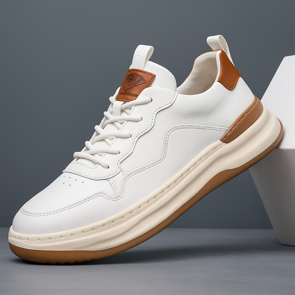 Men's Panelled Leather Trainers in White