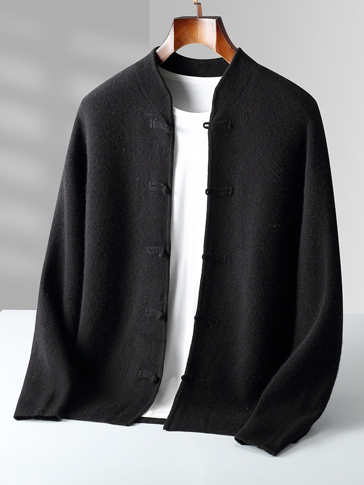 Men's Collarless Button Cardigan in Black