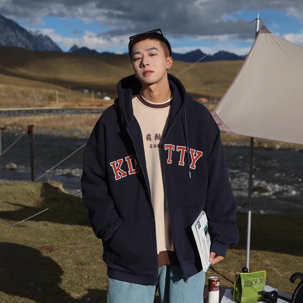 Men's Zip Through Hoodie in Navy
