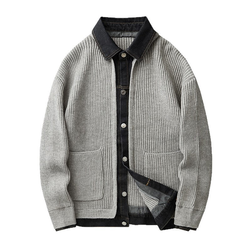 Men's Ribbed Cardigan in Grey