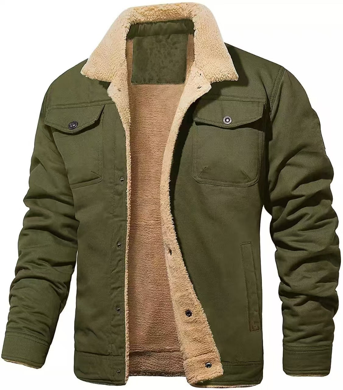 Men's Fleece Lined Shacket in Army Green