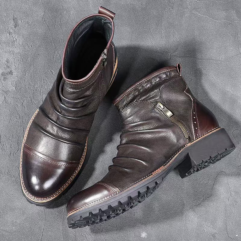 Men's Side Zip Ankle Boots in Brown