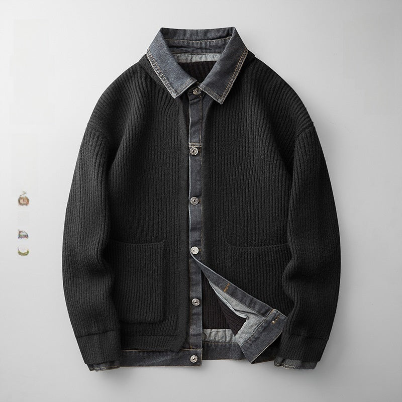Men's Ribbed Cardigan in Black
