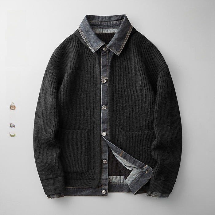 Men's Ribbed Cardigan in Black