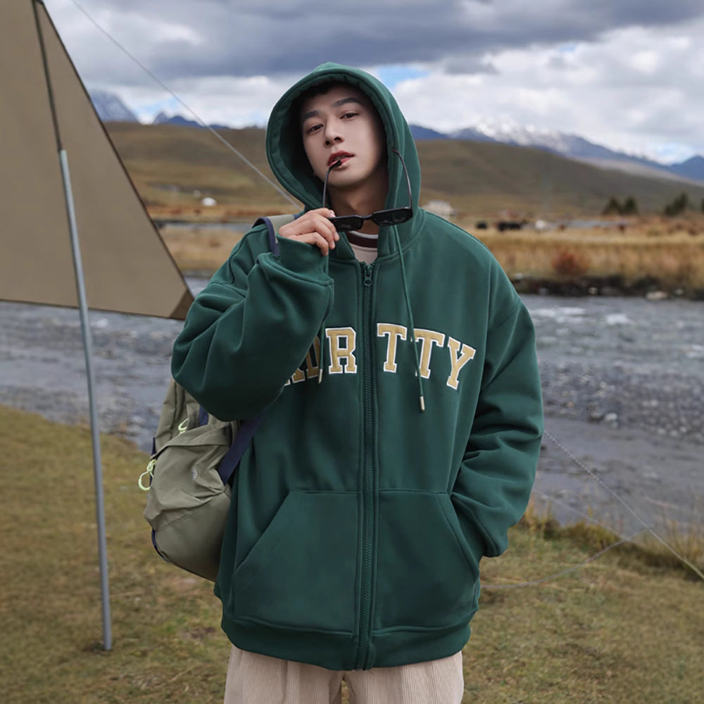 Men's Zip Through Hoodie in Dark Green