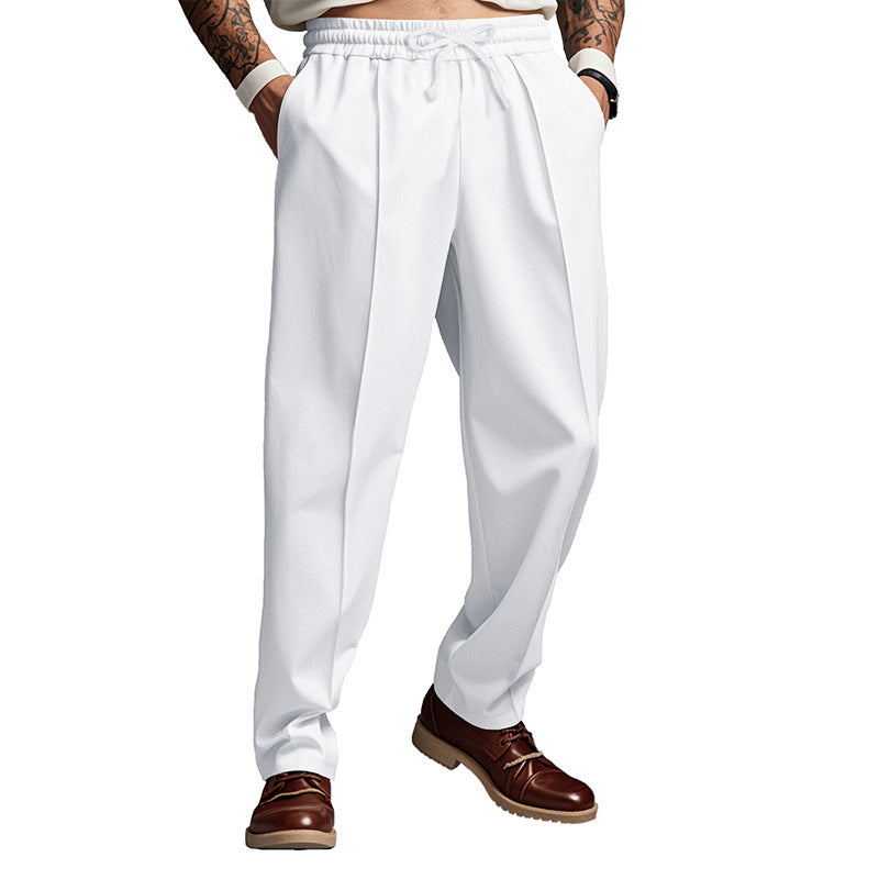 Men's Drawstring Straight Leg Trousers in White