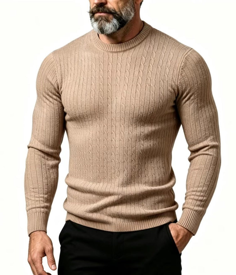 Men's Waffle Knit Pullover Sweater in Light Brown