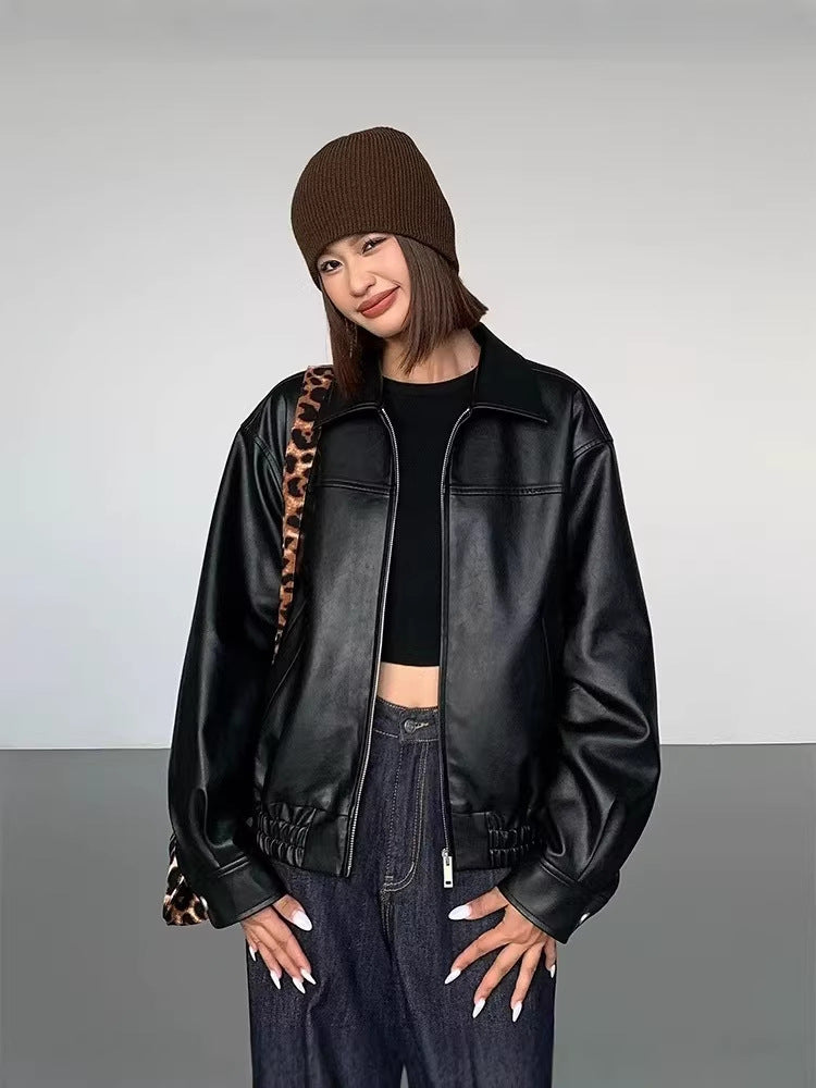 Women's Faux Leather Bomber Jacket — view 2