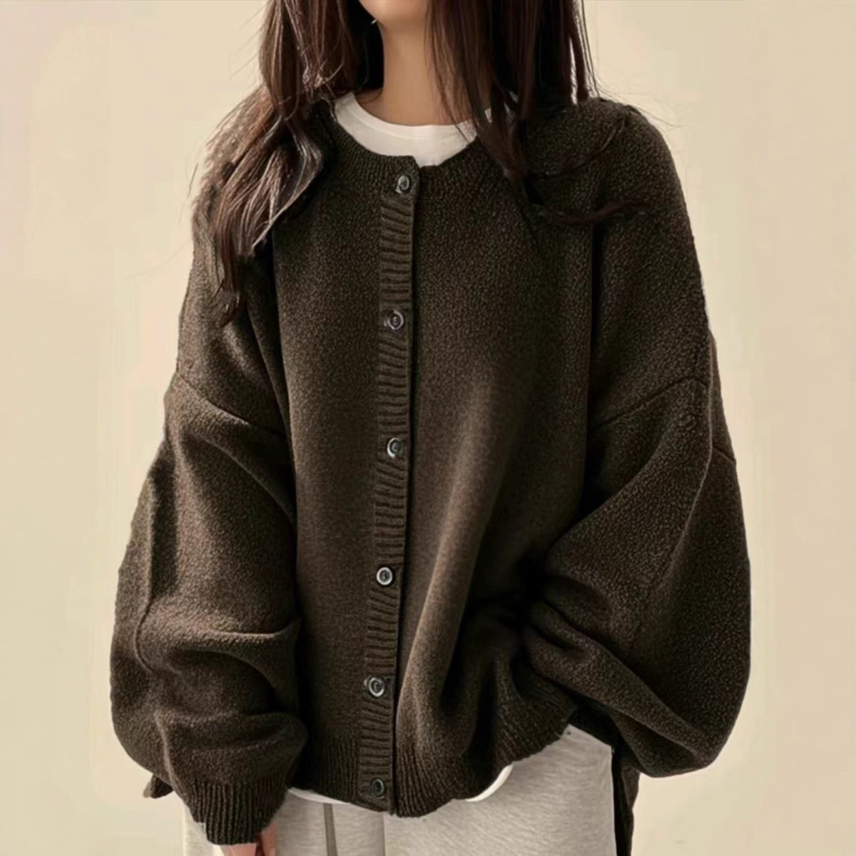 Women's Collared Button Cardigan in Brown