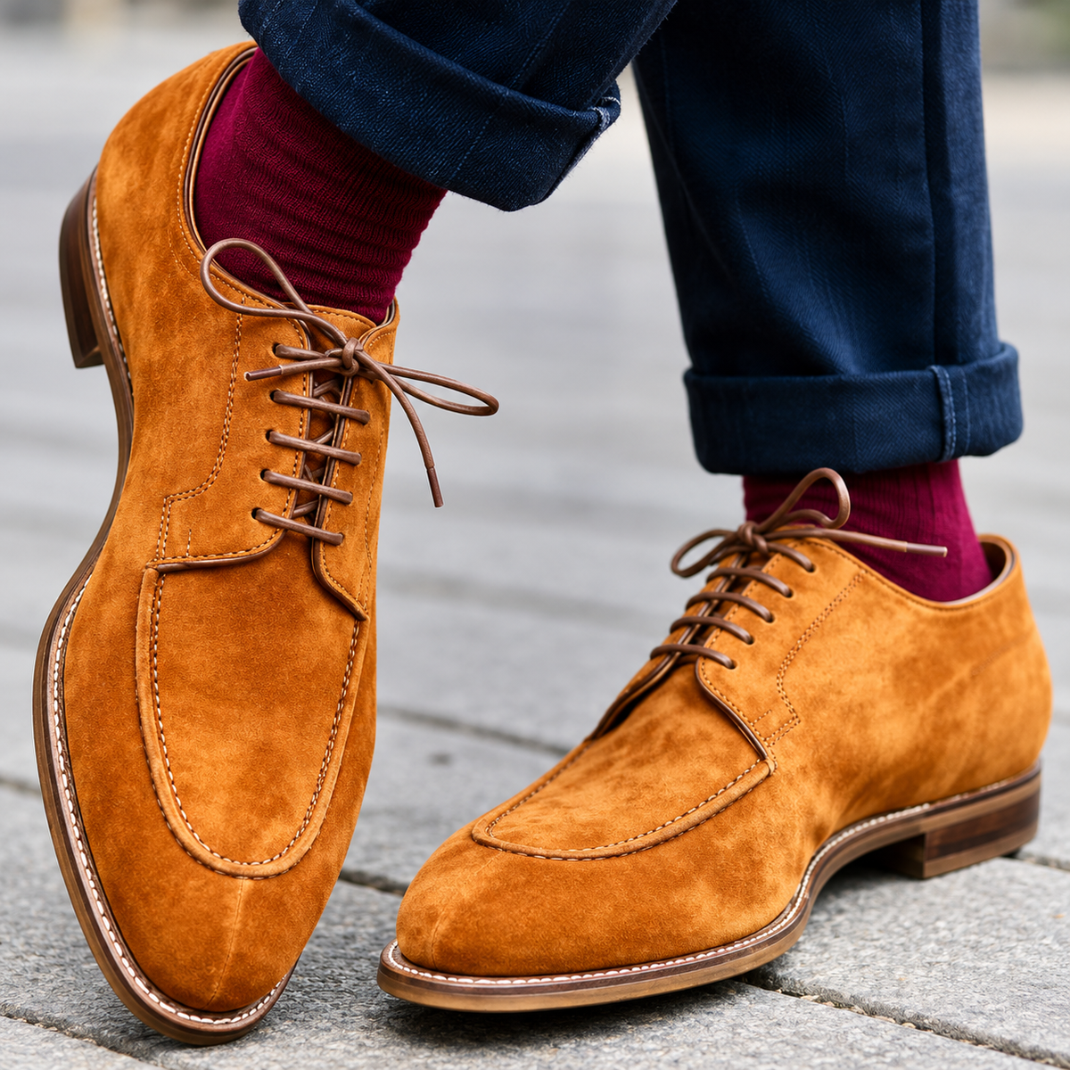 Men's Suede-Effect Derby Shoes | Lace-Up with Contrast Sole
