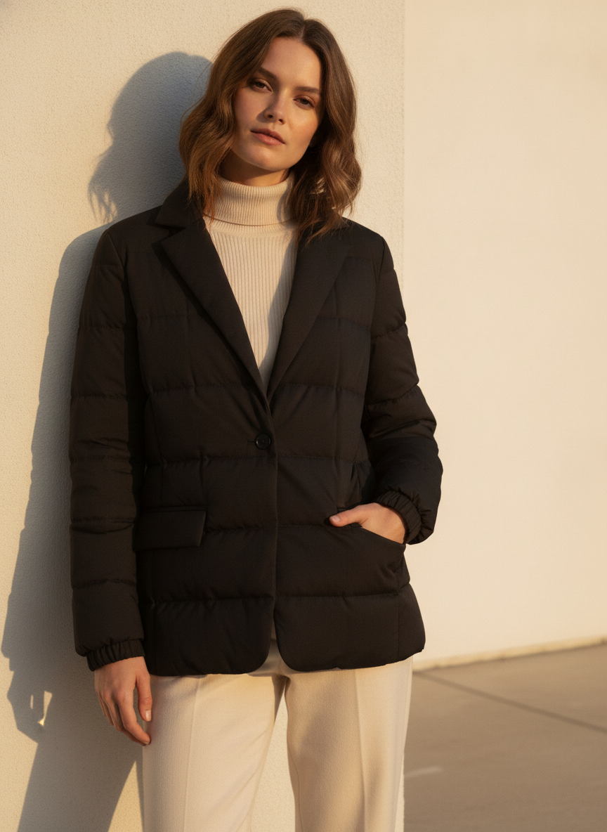 Women's Puffer Blazer | Quilted Insulated Tailored Jacket