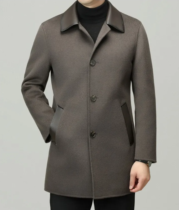 Men's Wool Blend Overcoat in Brown