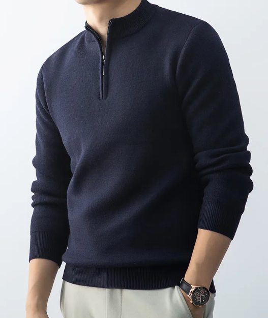 Men's Knit Fabric Half-Zip Sweater in Navy