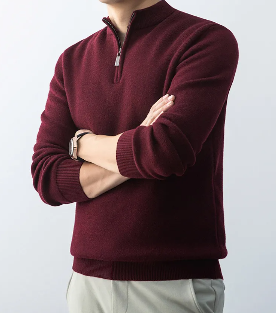 Men's Knit Fabric Half-Zip Sweater in Red