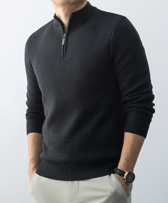 Men's Knit Fabric Half-Zip Sweater in Gray