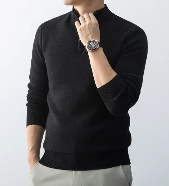 Men's Knit Fabric Half-Zip Sweater in Black