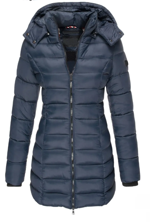 Women's Puffer Coat with Fleece Lined Hood in Blue