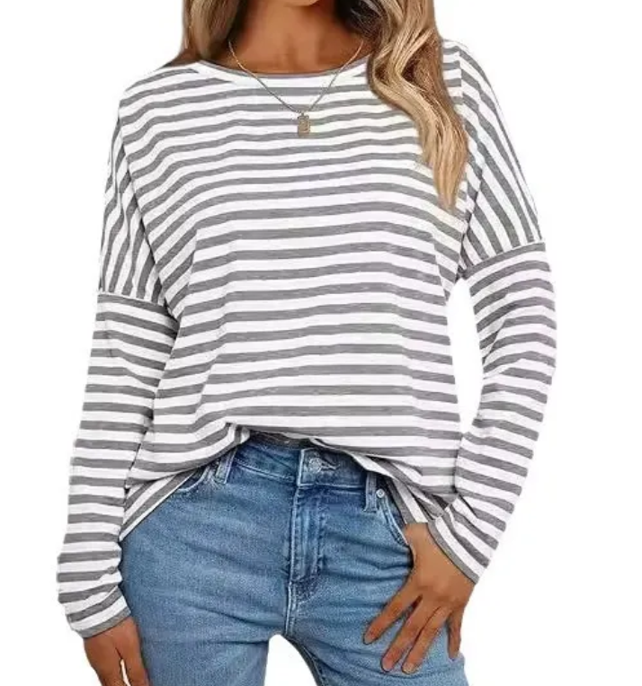 Women's Striped Sweatshirt in Grey