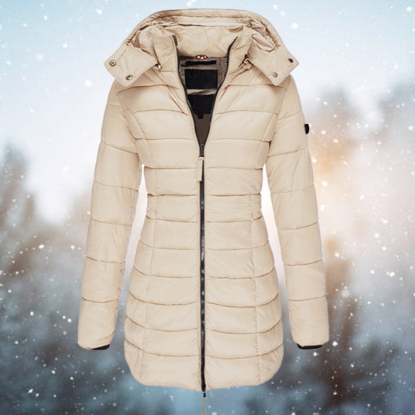 Women's Long Quilted Jacket in Beige