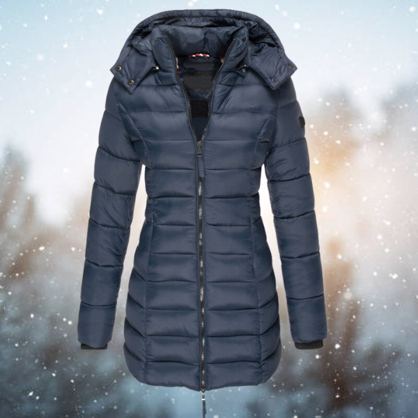 Women's Long Quilted Jacket in Navy