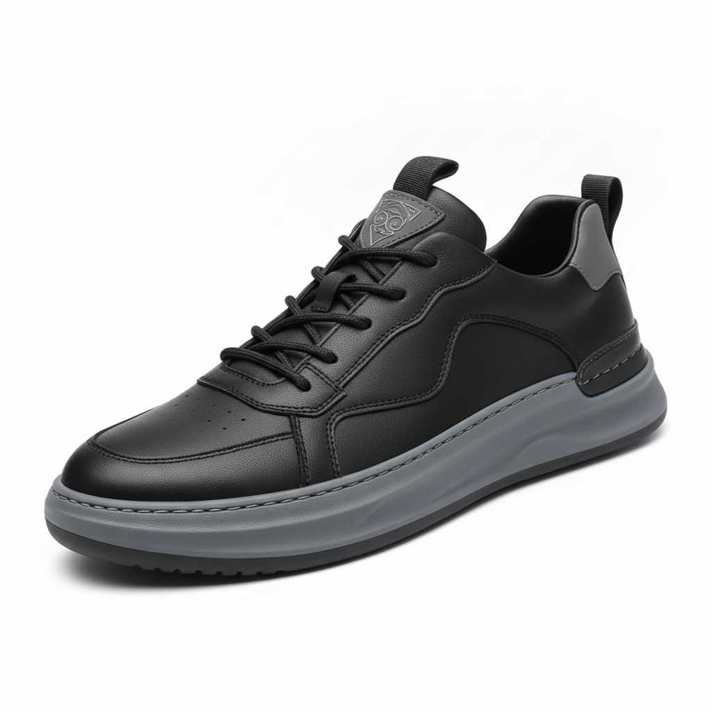 Men's Panelled Leather Trainers | Cushioned Low Top Smart Casual Shoes