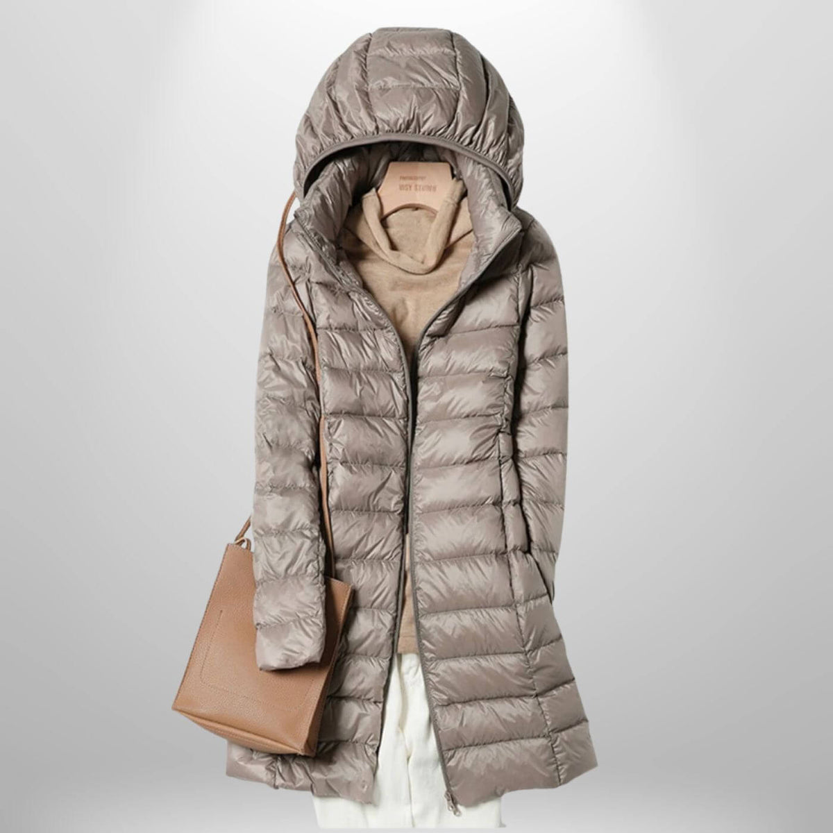 Women's Long Puffer Jacket in Khaki