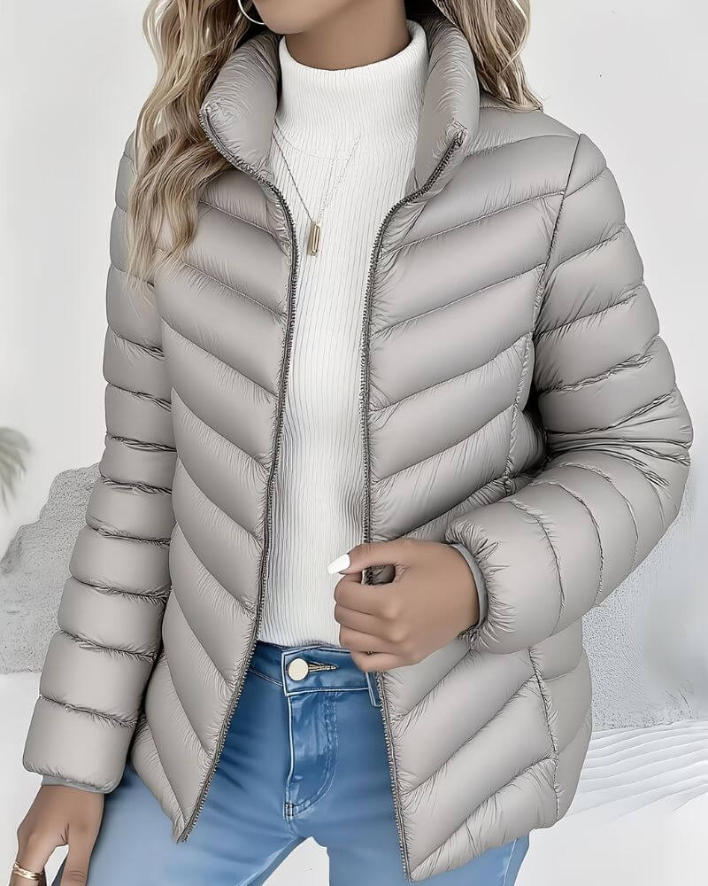 Women's Stand Collar Puffer Jacket in Grey
