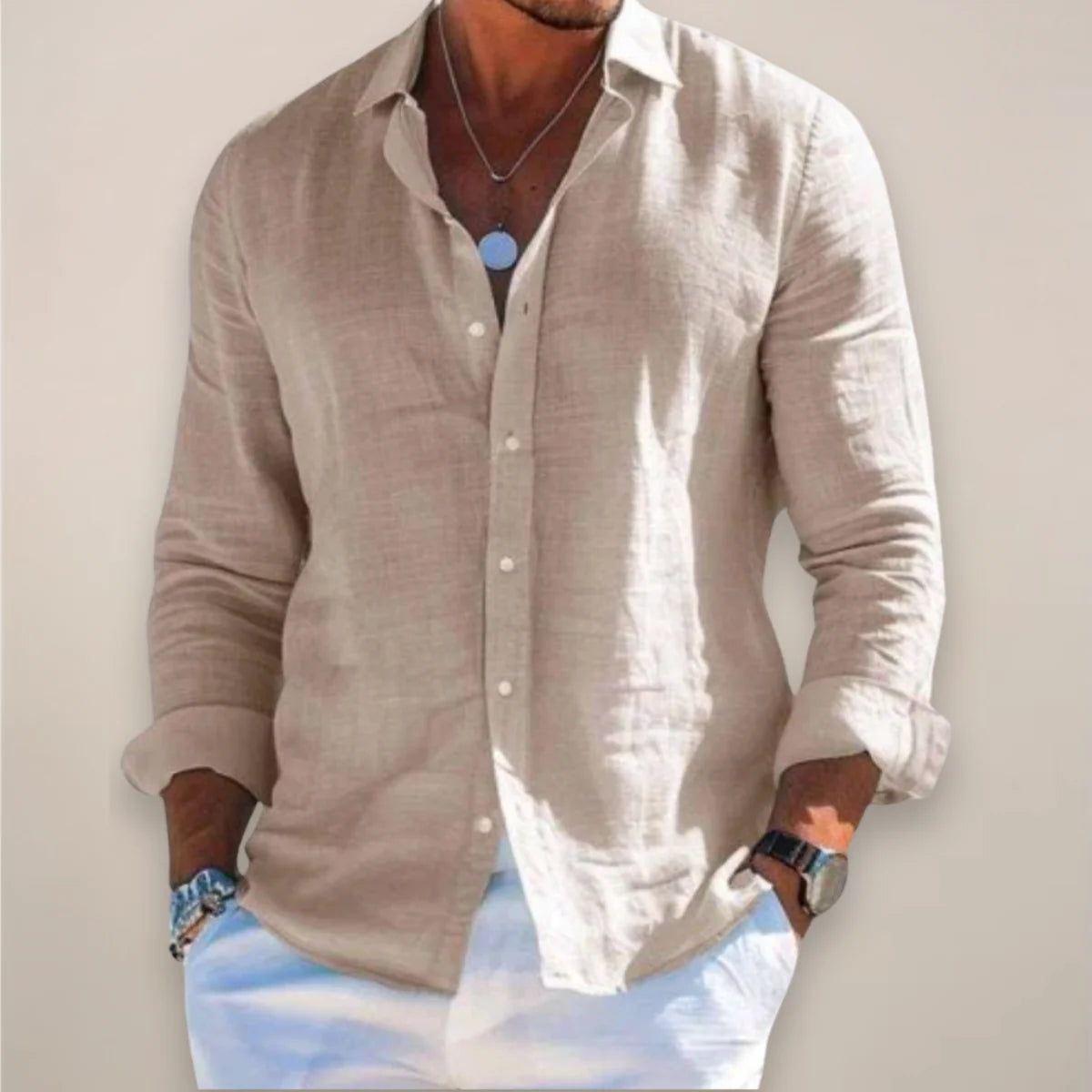 Men's Casual Linen Shirt | Comfortable Long Sleeve Button-Front Top 7