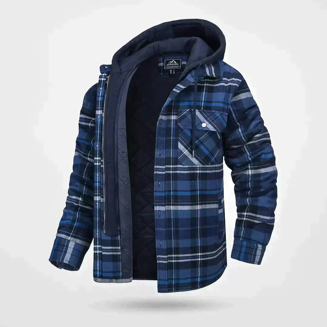 Men's Cotton Blend Quilted Hooded Jacket | Casual Warm Winter Coat with Flannel Check Pattern 1
