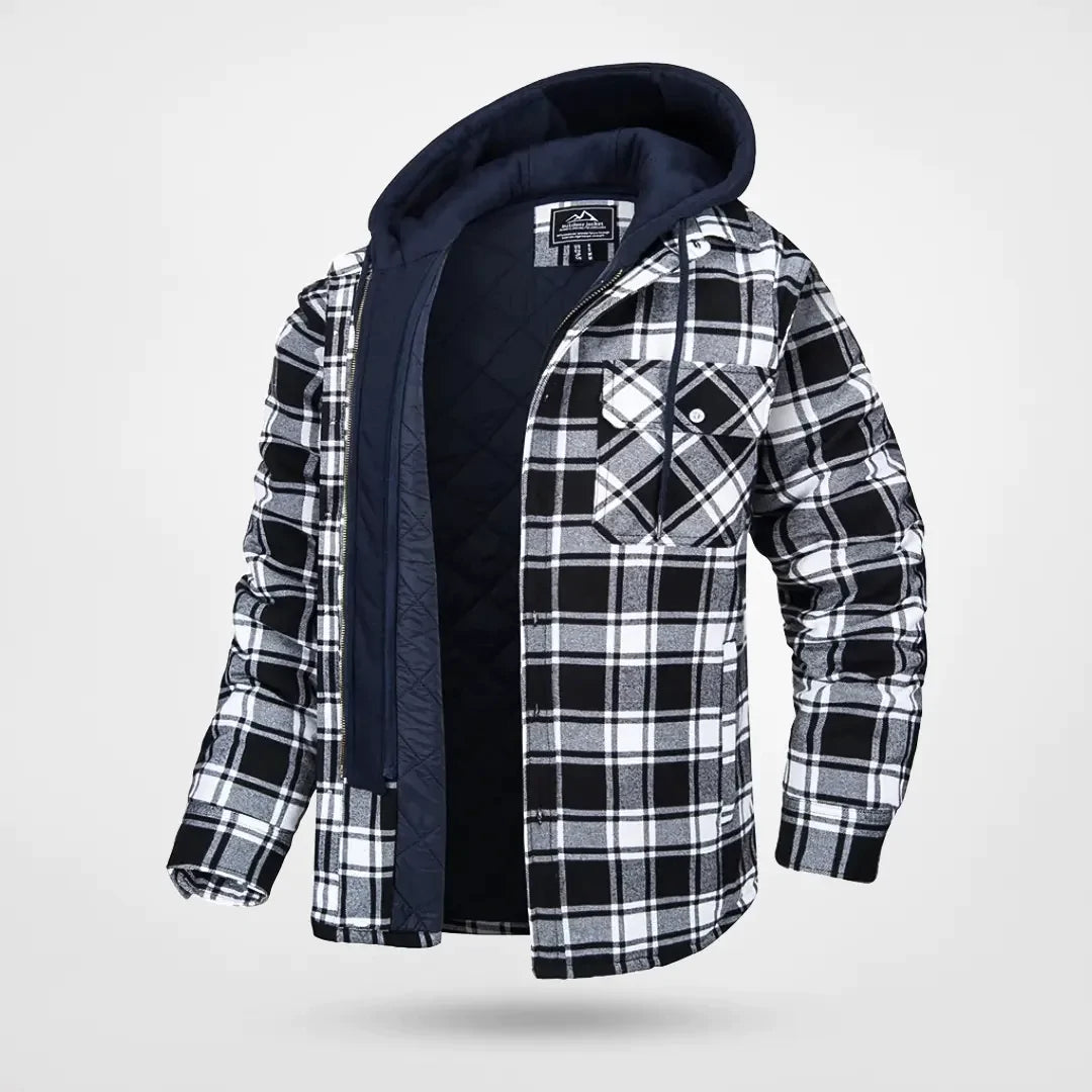 Men's Cotton Blend Quilted Hooded Jacket | Casual Warm Winter Coat with Flannel Check Pattern 2