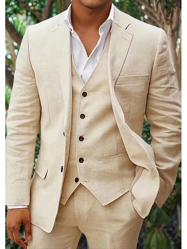 Men's Linen Blend Suit | Elegant Three-Piece Wedding Attire for Formal Events 1