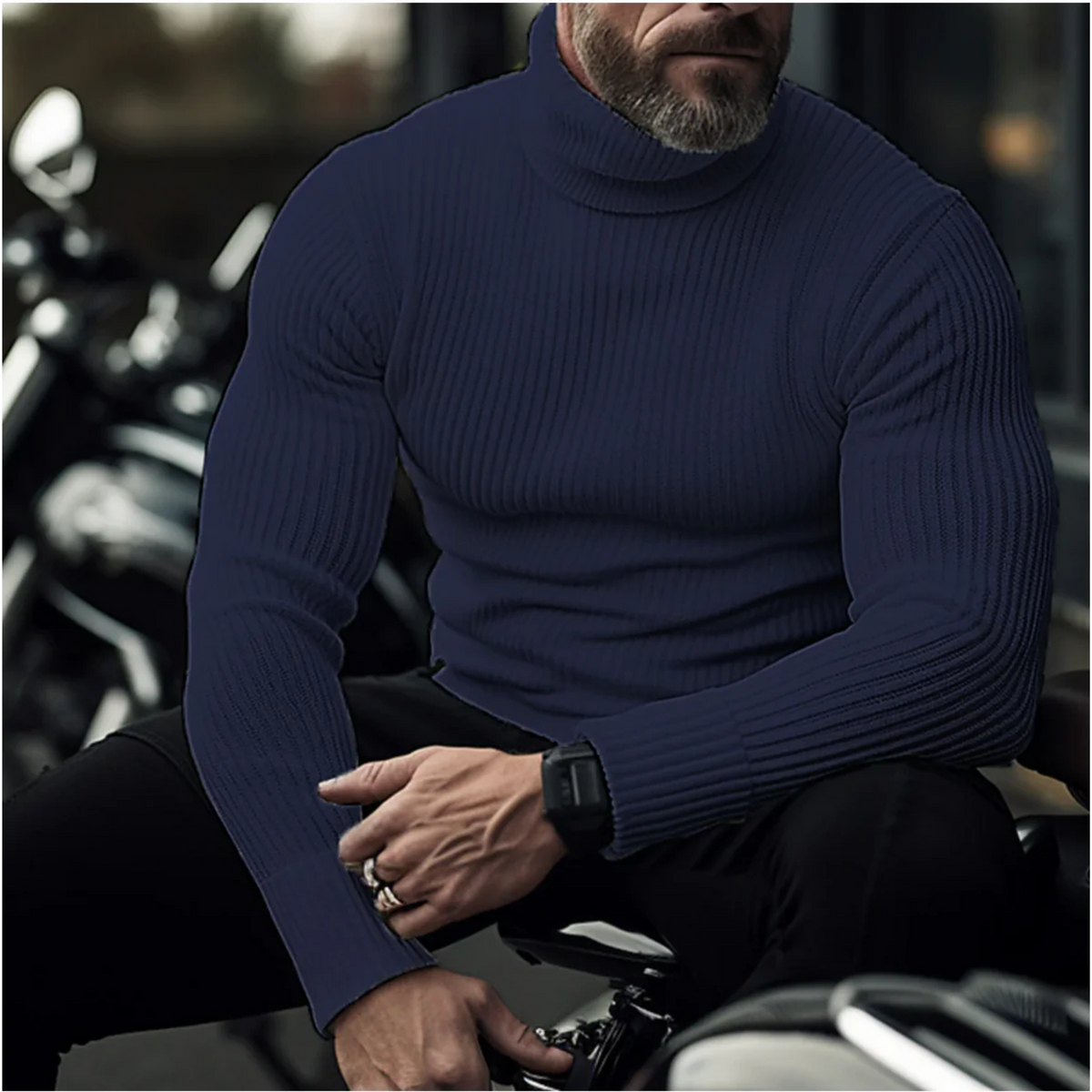 Men's Premium Knit Turtleneck Sweater | Stylish Ribbed Slim Fit Winter Top 2