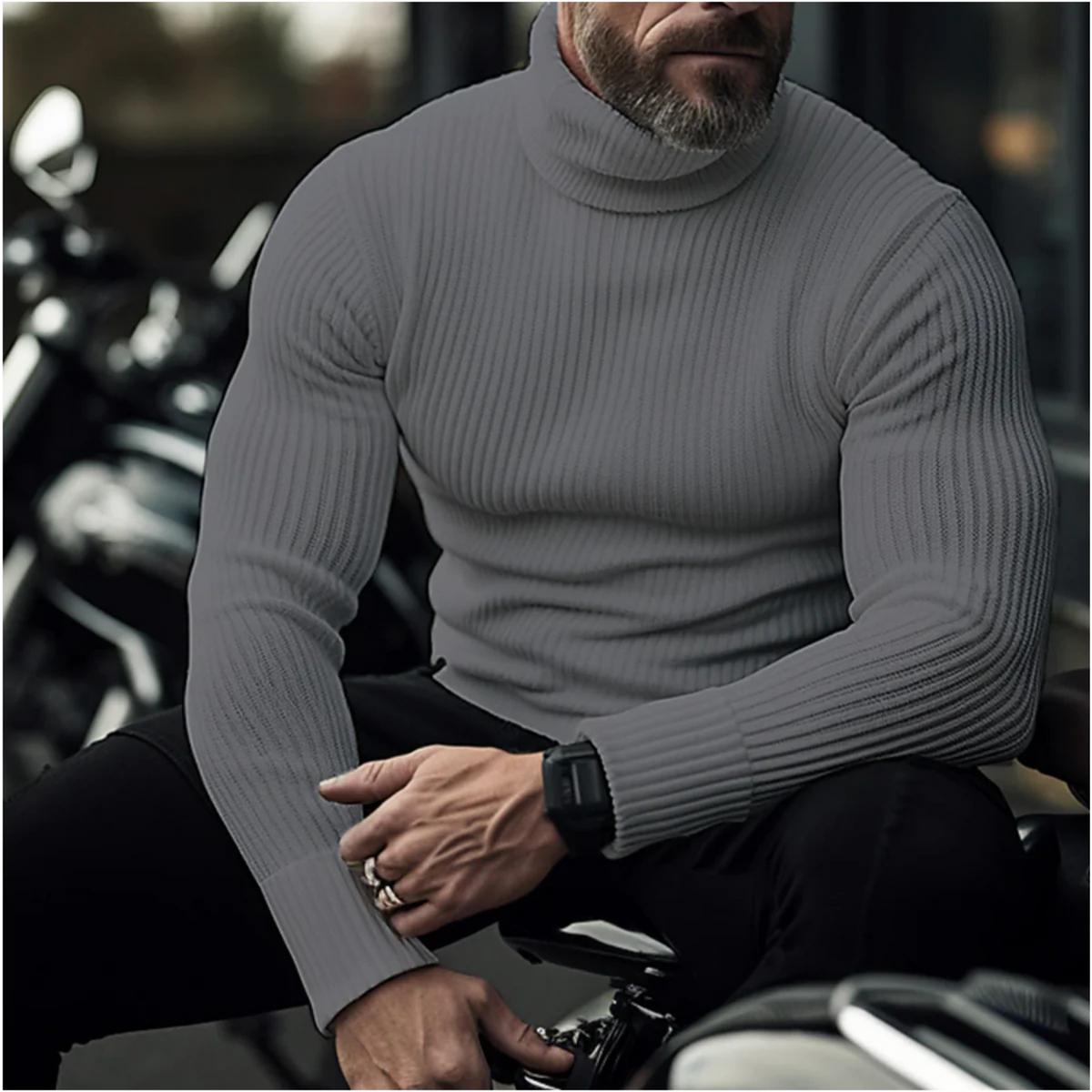Men's Premium Knit Turtleneck Sweater | Stylish Ribbed Slim Fit Winter Top 4