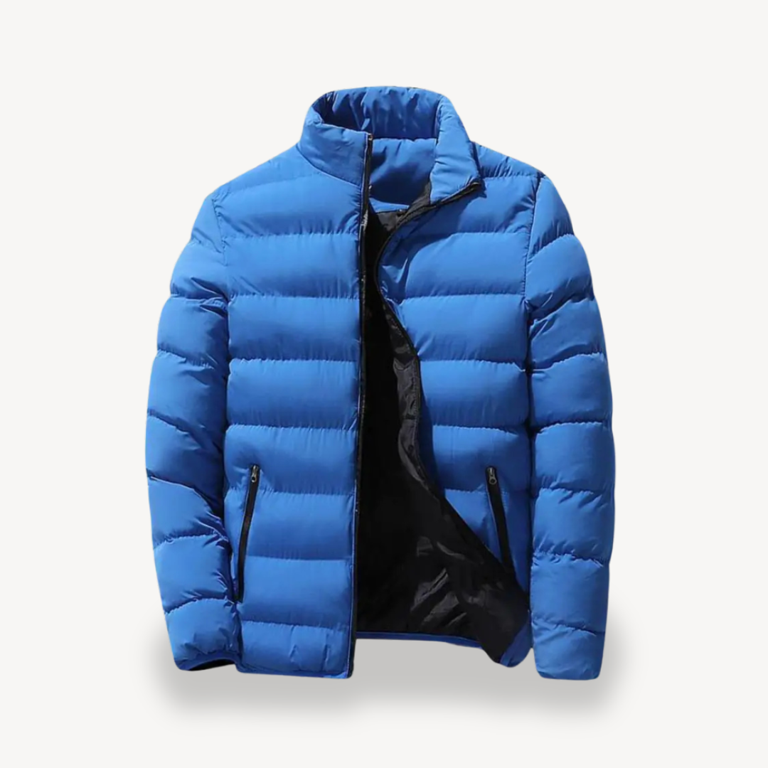 Men's Quilted Polyester Puffer Jacket | Stylish Warm Stand Collar Winter Coat 3