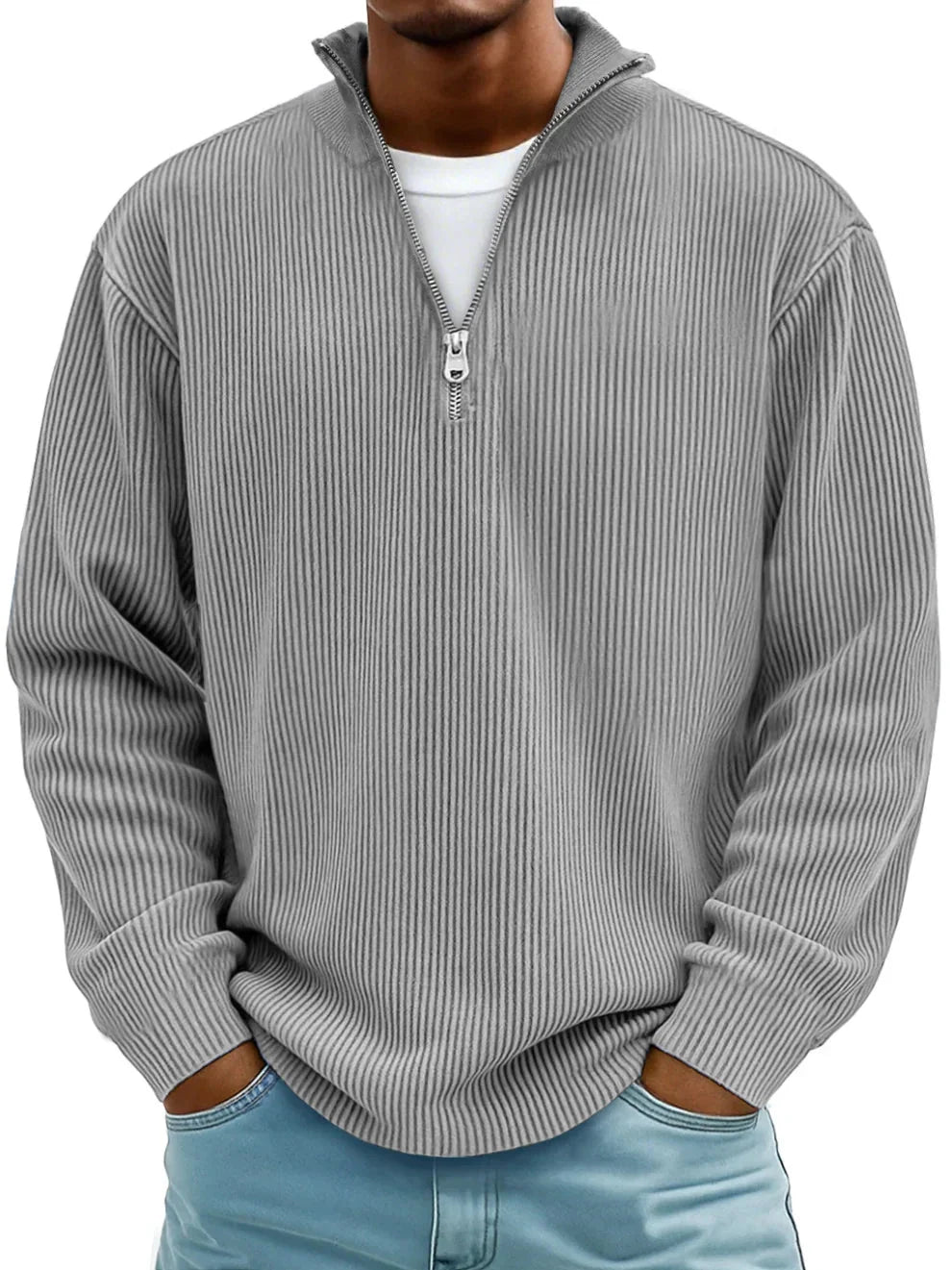 Men's Ribbed Knit Quarter-Zip Sweater | Stylish Casual Pullover for Layering 1