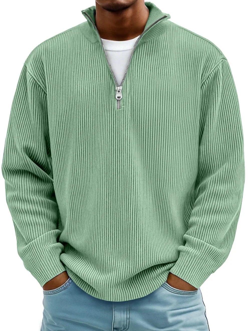 Men's Ribbed Knit Quarter-Zip Sweater | Stylish Casual Pullover for Layering 2